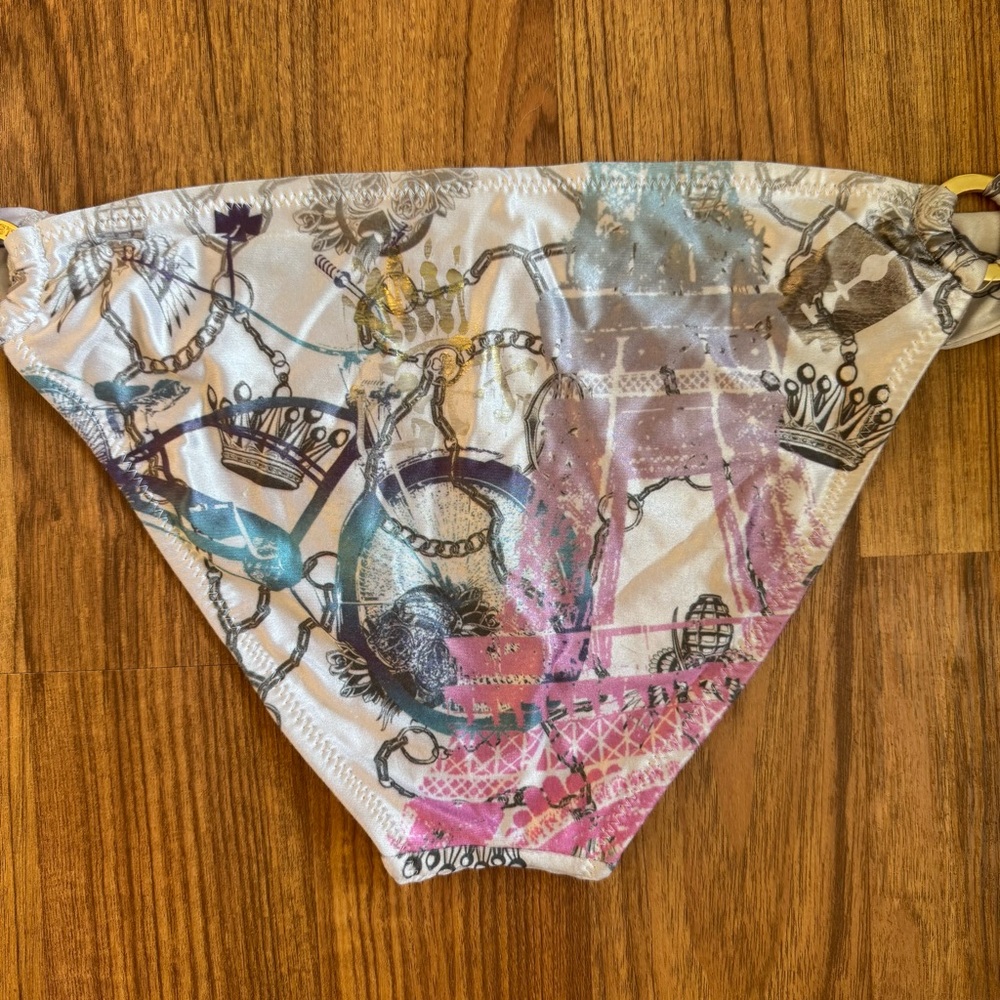 CHRISTIAN AUDIGIER Ed Hardy Vintage Y2K White Pink Blue Paris Bike Bikini Set - Picture 12 of 15